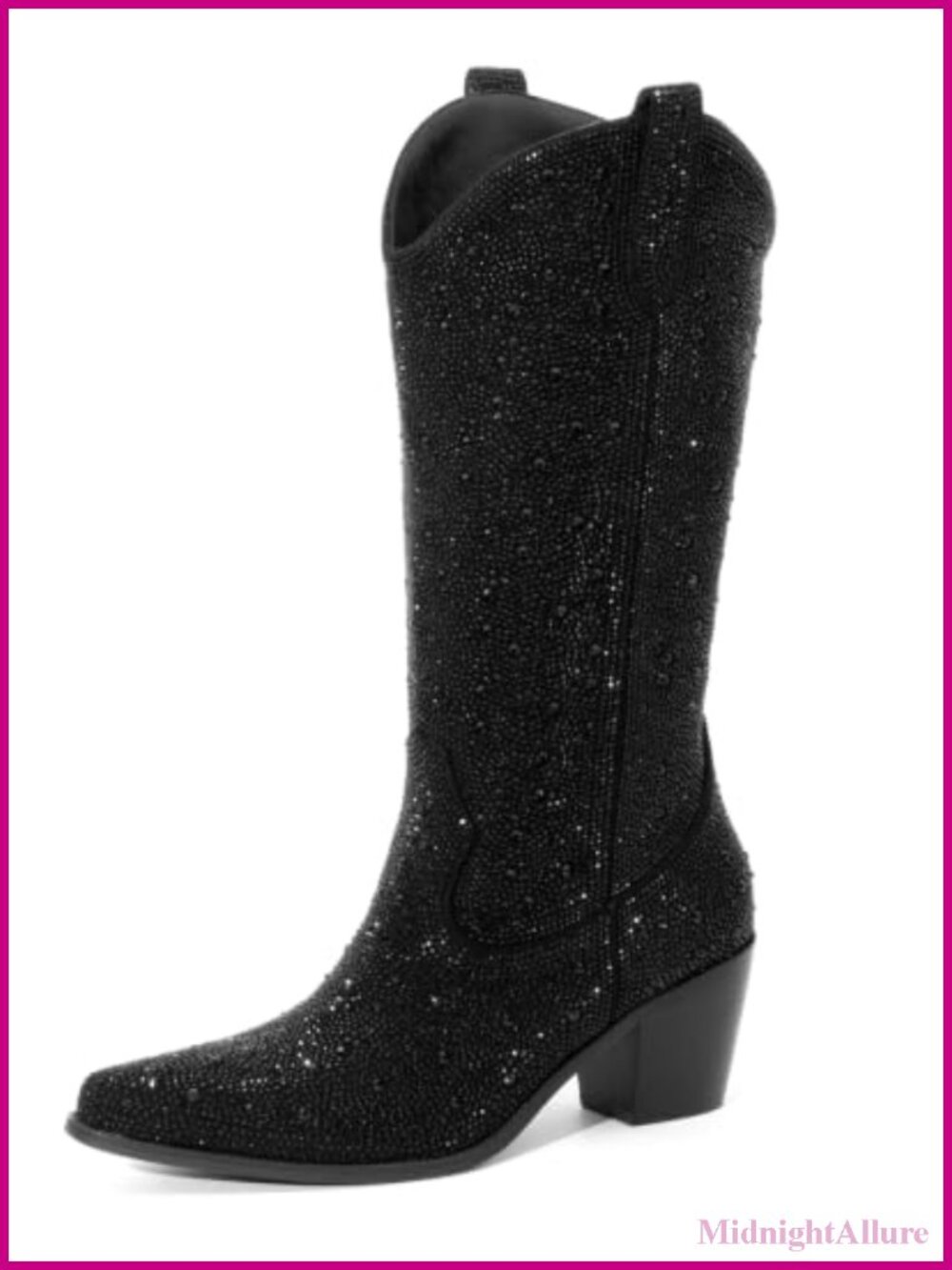 MISSMILLER Women's Knee High Cowboy Boots Faux Suede Embroidered Chunky Heel